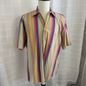 Haupt Men's Multicolor Striped Short Sleeve Button Down Shirt